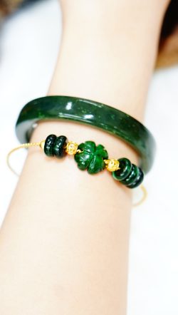 KIỀNG VÀNG CỎ 4 LÁ – NGỌC PHỈ THÚY MIX VÀNG & NGŨ ĐỒNG ĐIỀU - Lá may mắn hộ mệnh – Ngũ hành thuận lối